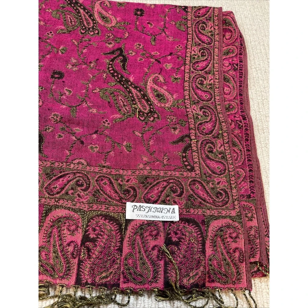 Pashmina Silk Scarf Shawl 55% Pashmina 45% Silk Paisley Fringe Wrap 26x68